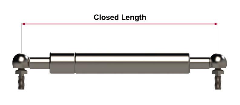 Extended length – The total length of the gas spring measured from centre-to-centre of the end fits